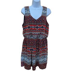 BCX Womens Tribal Print Sleeveless Dress With Open Back tribal Aztec Red/Blue